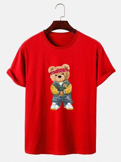 Hip Hop Bear Print T-Shirt-Mitchell Shoes