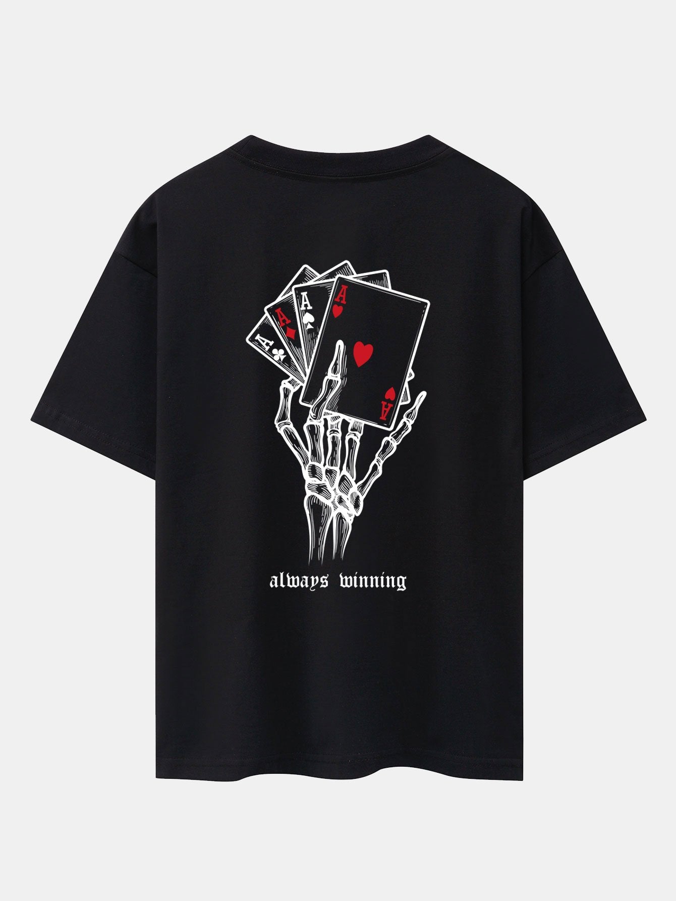Skull Hand Ace of Hearts Back Print Oversize T-Shirt-Mitchell Shoes