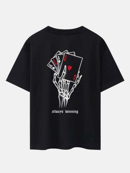 Skull Hand Ace of Hearts Back Print Oversize T-Shirt-Mitchell Shoes