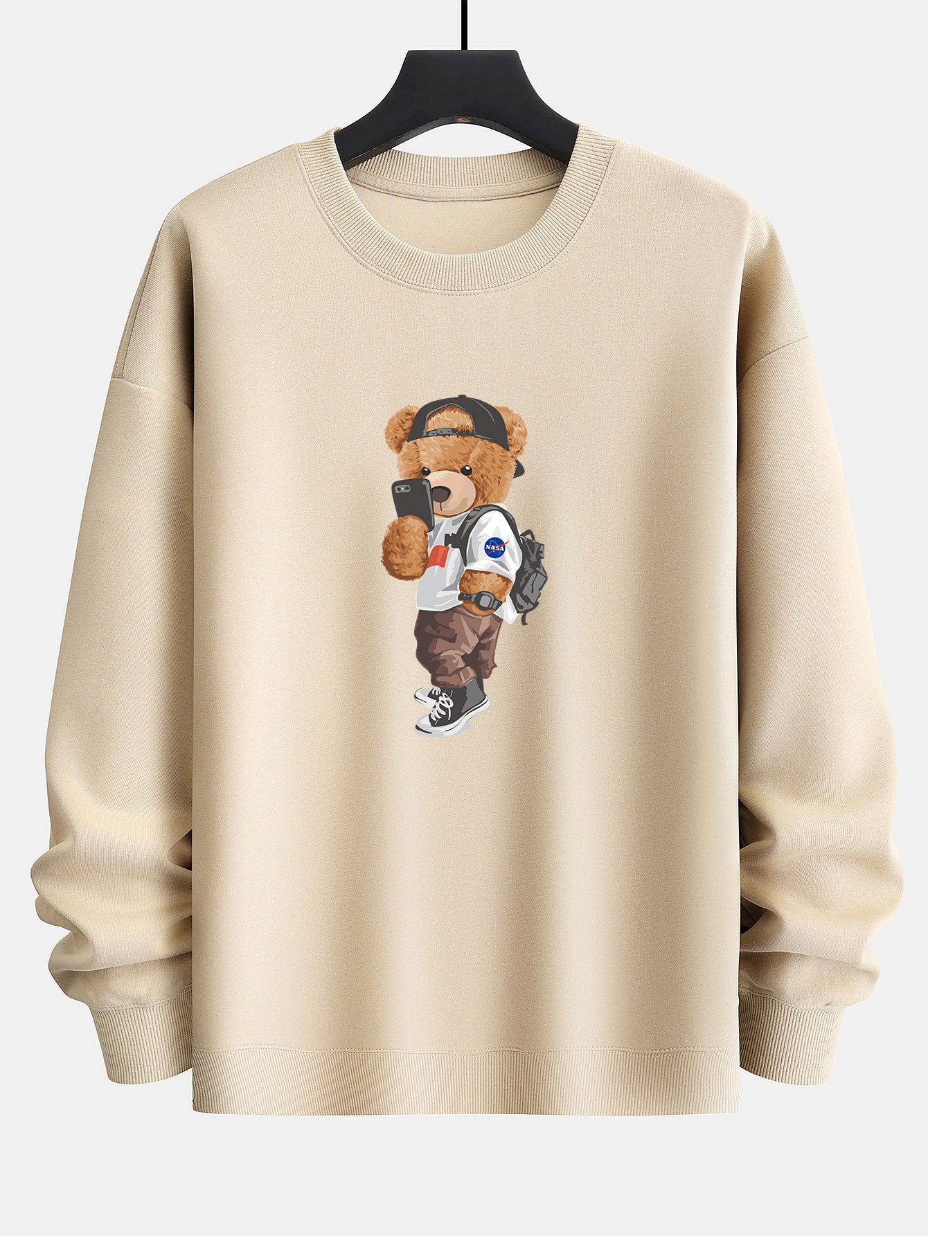 Selfie Bear Print Relax Fit Sweatshirt-Mitchell Shoes