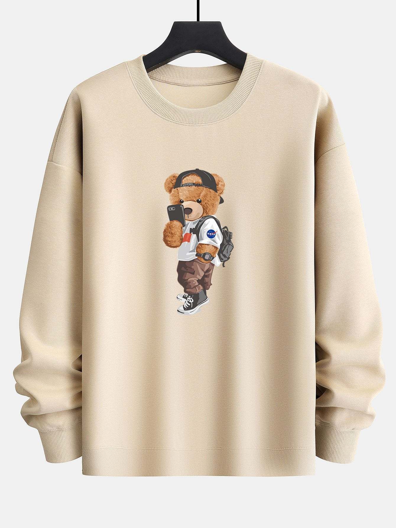 Selfie Bear Print Relax Fit Sweatshirt-Mitchell Shoes