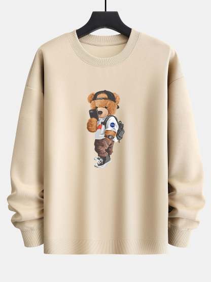 Selfie Bear Print Relax Fit Sweatshirt-Mitchell Shoes