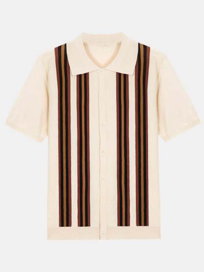 Short Sleeve Striped Button Up Sweater Polo-Mitchell Shoes