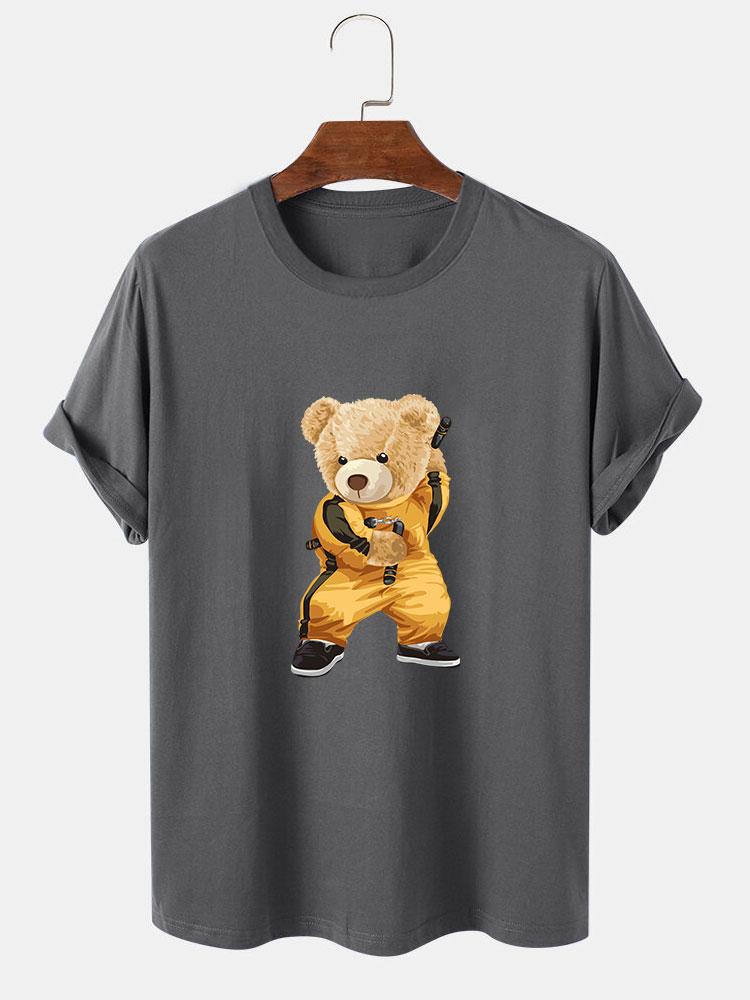 Kung Fu Bear Print T-Shirt-Mitchell Shoes