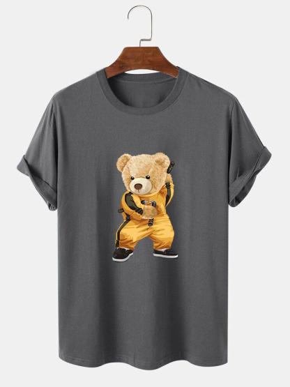 Kung Fu Bear Print T-Shirt-Mitchell Shoes