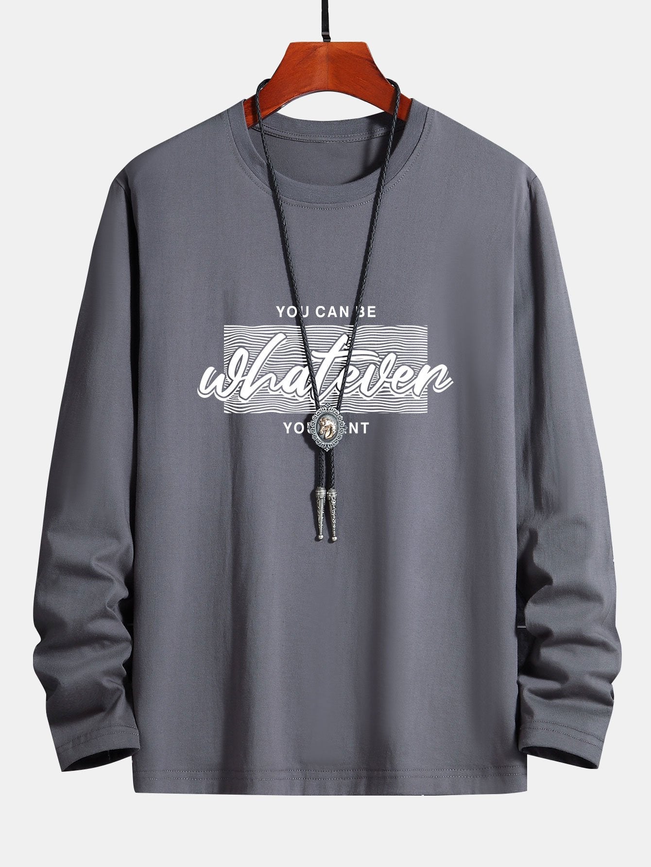 Long Sleeve Slogan Print Cotton T-Shirt-Mitchell Shoes