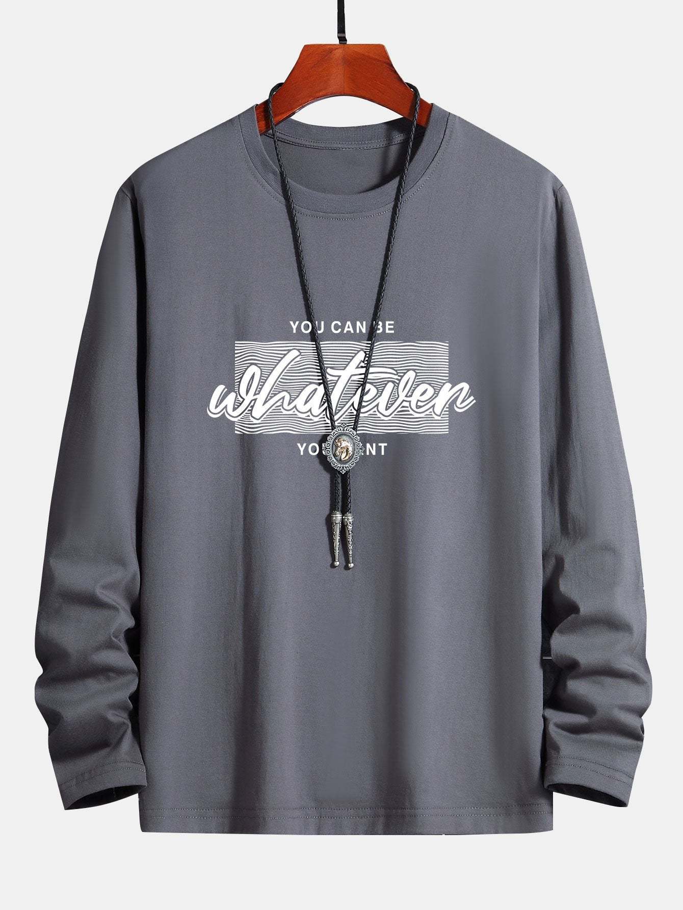 Long Sleeve Slogan Print Cotton T-Shirt-Mitchell Shoes