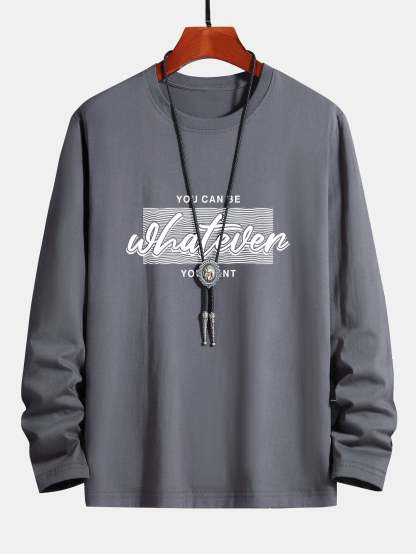 Long Sleeve Slogan Print Cotton T-Shirt-Mitchell Shoes