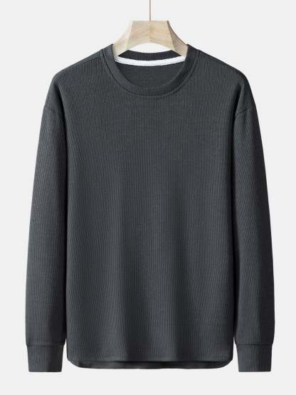 Long Sleeve Relax Fit Knit Ribbed T-Shirt-Mitchell Shoes