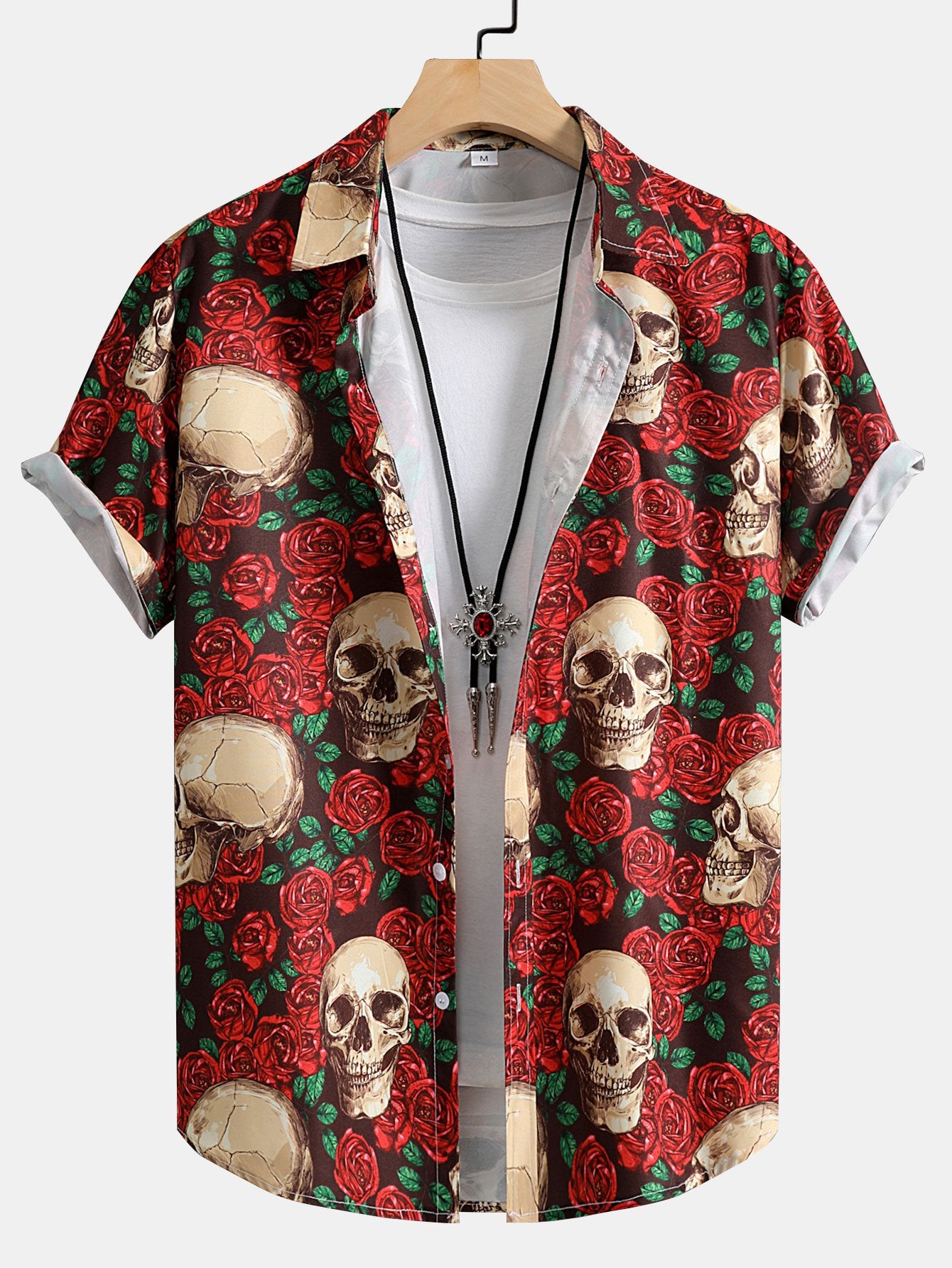 Skull Rose Print Button Up Shirt-Mitchell Shoes