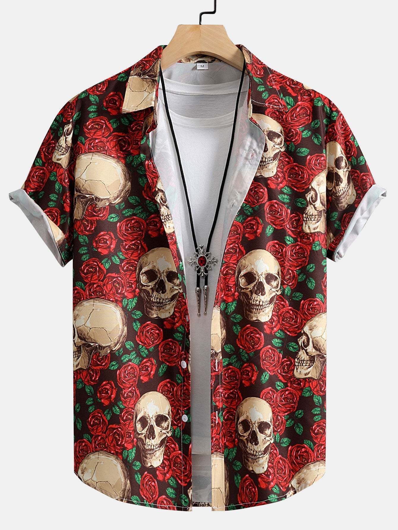 Skull Rose Print Button Up Shirt-Mitchell Shoes