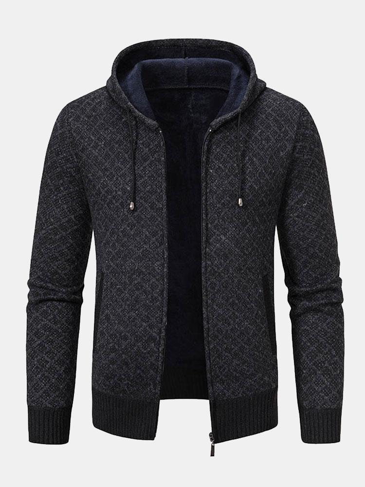 Diamond Pattern Zip Hooded Sweater-Mitchell Shoes