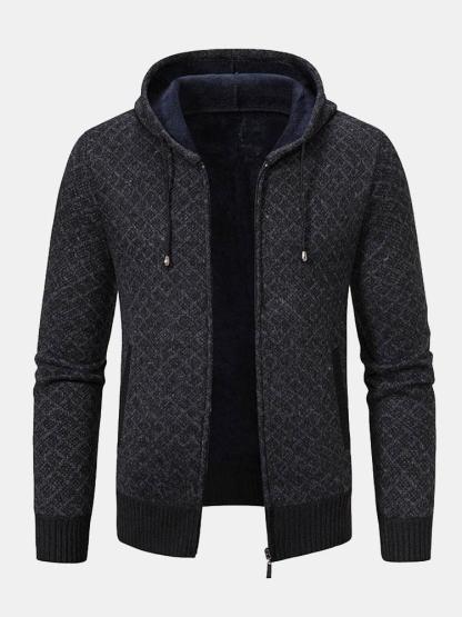 Diamond Pattern Zip Hooded Sweater-Mitchell Shoes