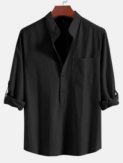 Long Sleeve Linen Look Henley Collar Shirt & Straight Leg Linen Pants-Mitchell Shoes