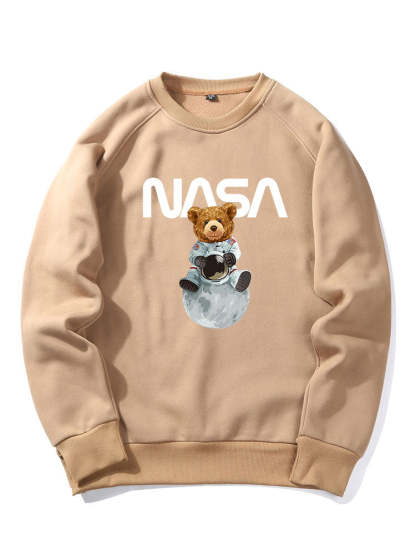 NASA Bear Print Raglan Sleeves Sweatshirt & NASA Print Jogger Pants-Mitchell Shoes