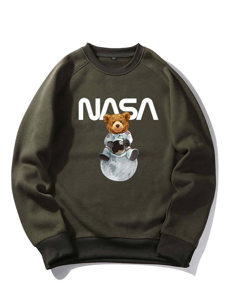 NASA Bear Print Raglan Sleeves Sweatshirt & NASA Print Jogger Pants-Mitchell Shoes