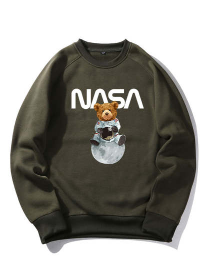 NASA Bear Print Raglan Sleeves Sweatshirt & NASA Print Jogger Pants-Mitchell Shoes