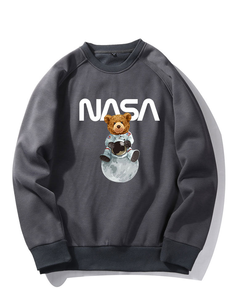 NASA Bear Print Raglan Sleeves Sweatshirt & NASA Print Jogger Pants-Mitchell Shoes