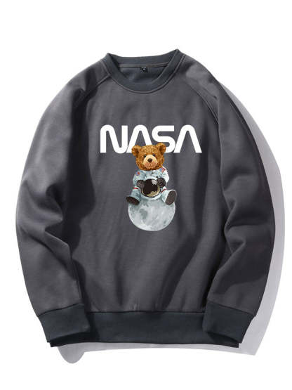 NASA Bear Print Raglan Sleeves Sweatshirt & NASA Print Jogger Pants-Mitchell Shoes