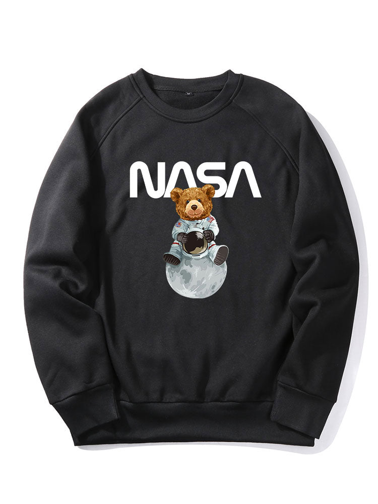 NASA Bear Print Raglan Sleeves Sweatshirt & NASA Print Jogger Pants-Mitchell Shoes