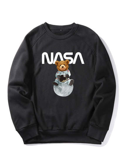 NASA Bear Print Raglan Sleeves Sweatshirt & NASA Print Jogger Pants-Mitchell Shoes