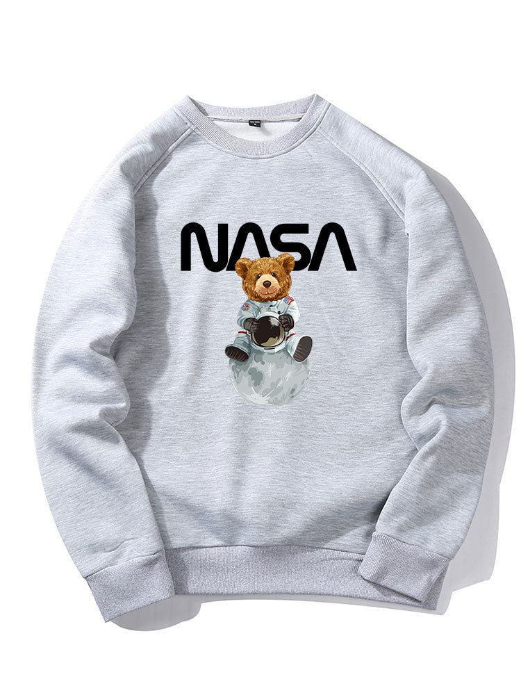 NASA Bear Print Raglan Sleeves Sweatshirt & NASA Print Jogger Pants-Mitchell Shoes
