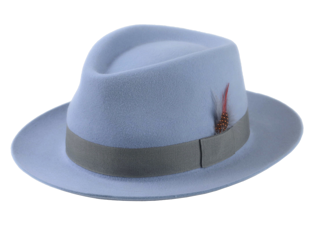 The Clubber Medium Crown Fedora for Men in Light Blue Fur Felt