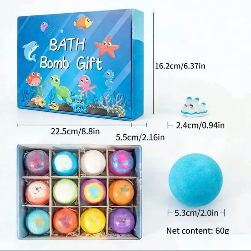 Bath Bombs Gift Set of 12 + Surprise Ocean Toys Inside