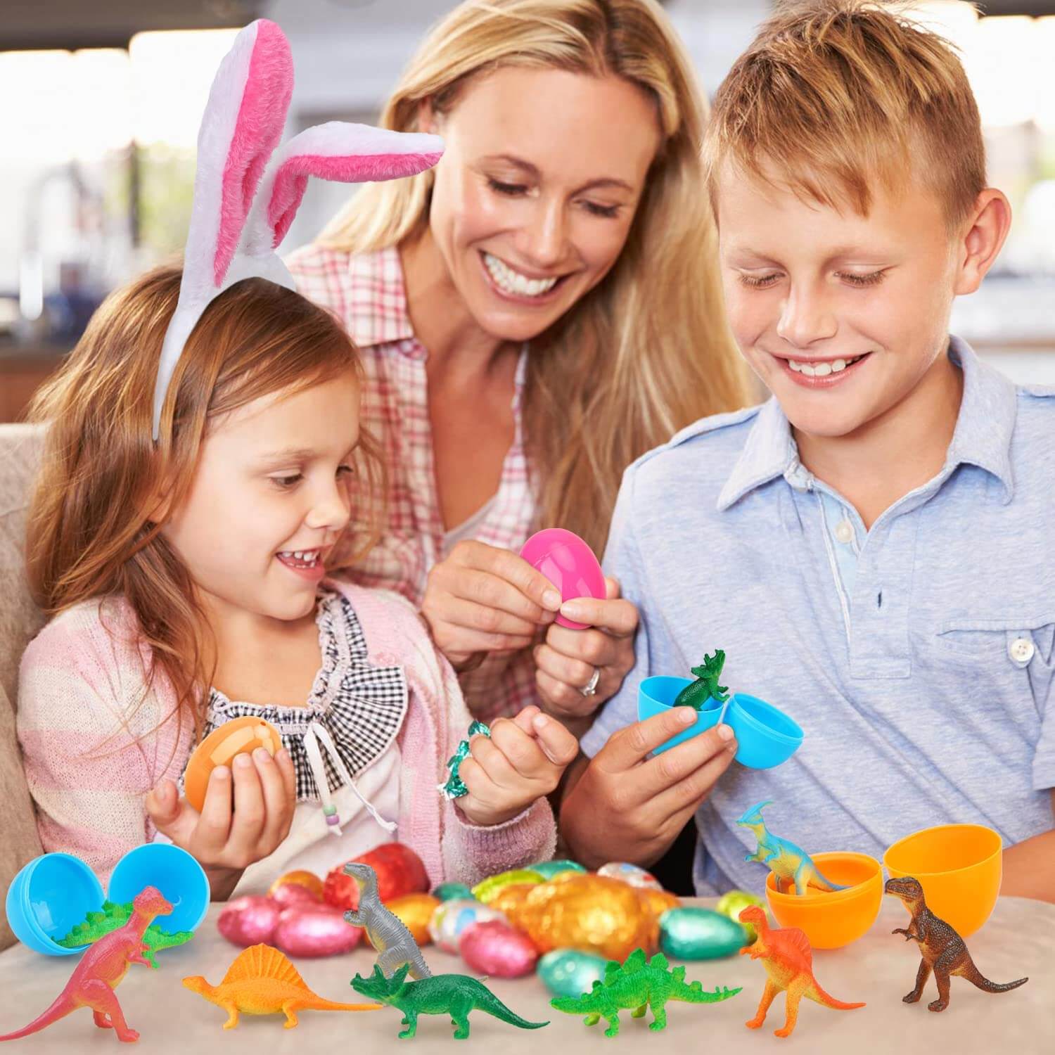 Easter Eggs Filled With Pullback Construction Vehicles, Cute Animals, Dinosaurs, Jewelry pieces