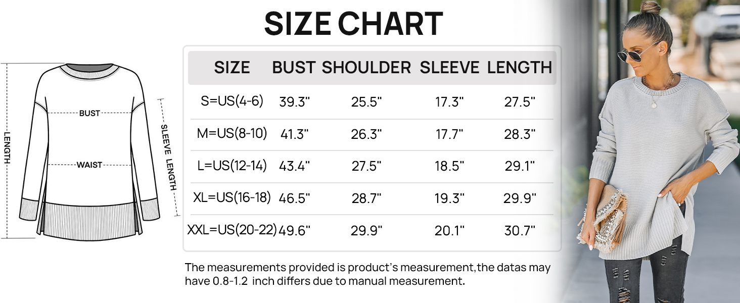 Oversized Long Sleeve Split Hem Fall Relaxed Fit Sweater Tops