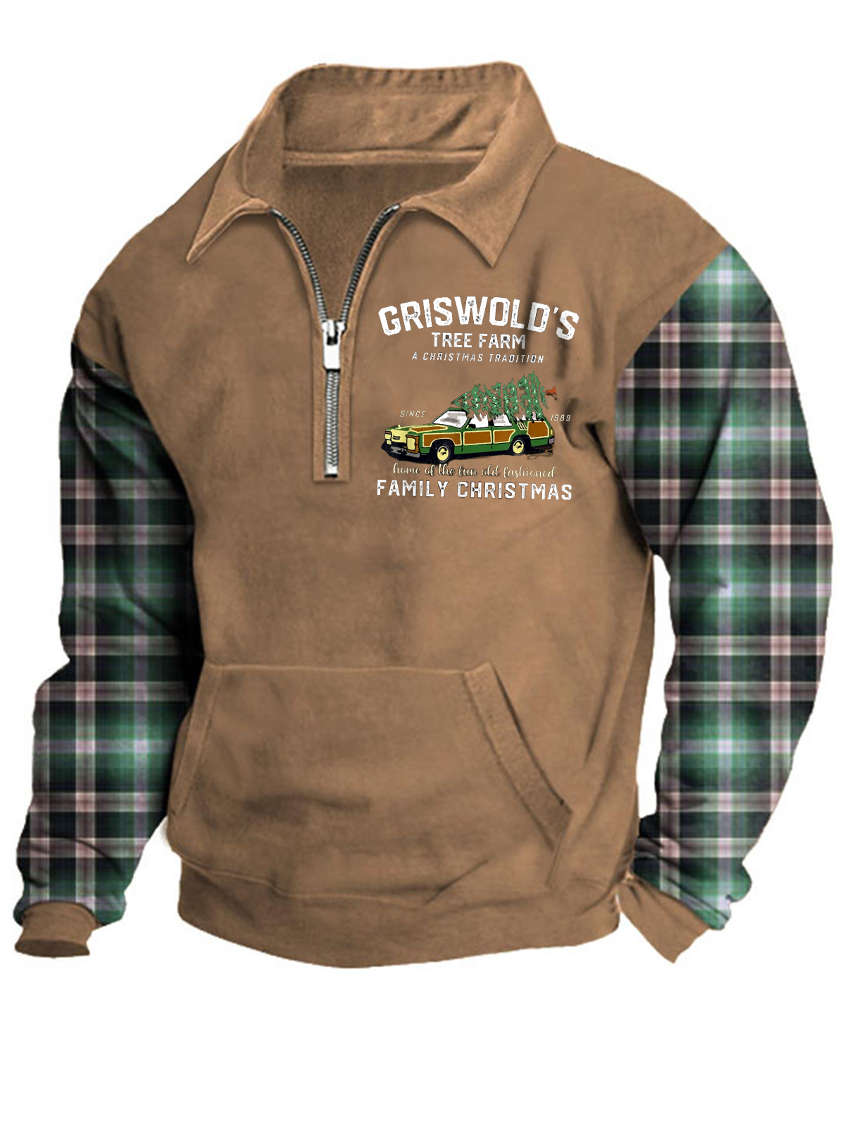 Christmas Tree Farm Zip Pocket Pullover Sweatshirt