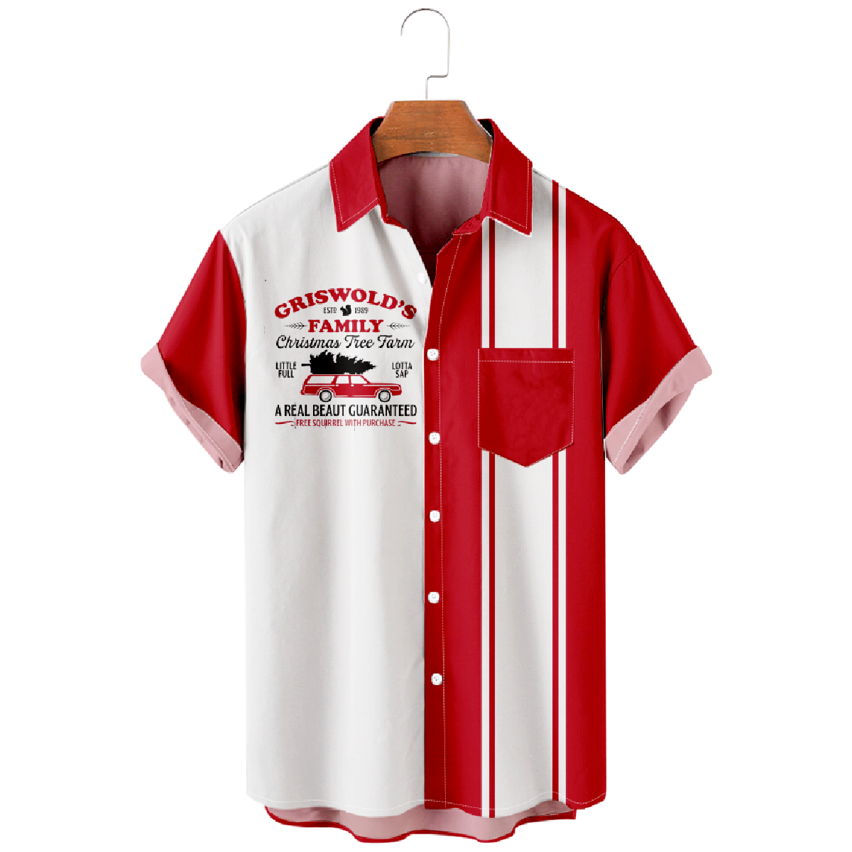 Christmas Family Chest Pocket Short Sleeve Casual Shirt