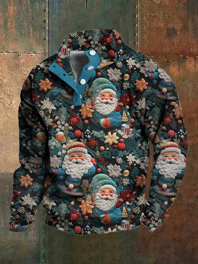 Santa Claus print stand collar sweatshirt