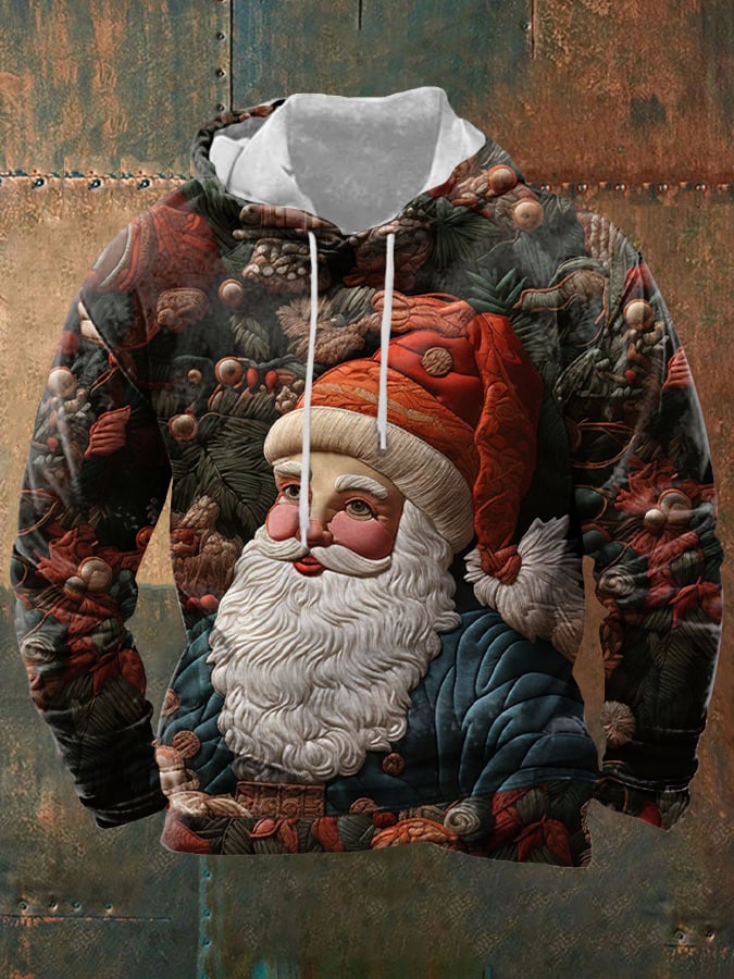 Men's Vintage Santa Print Hoodie