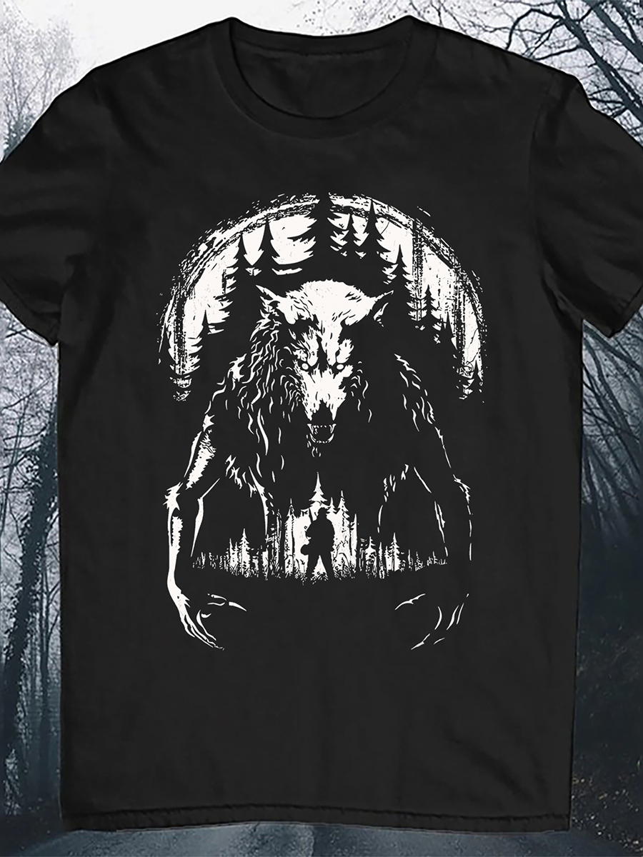 Scary Werewolf Print Round Neck Short Sleeve Men's T-Shirt