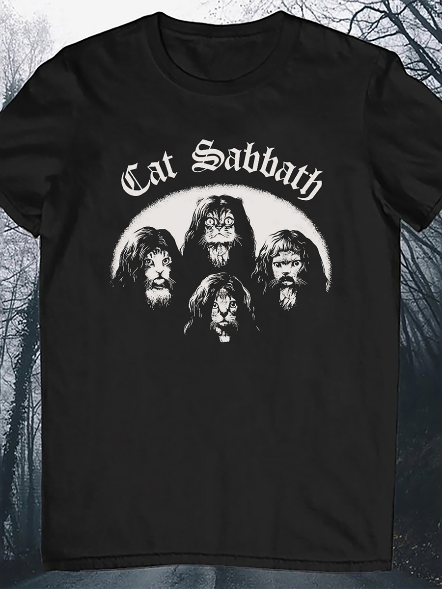 Cat Sabbath Print Round Neck Short Sleeve Men's T-Shirt