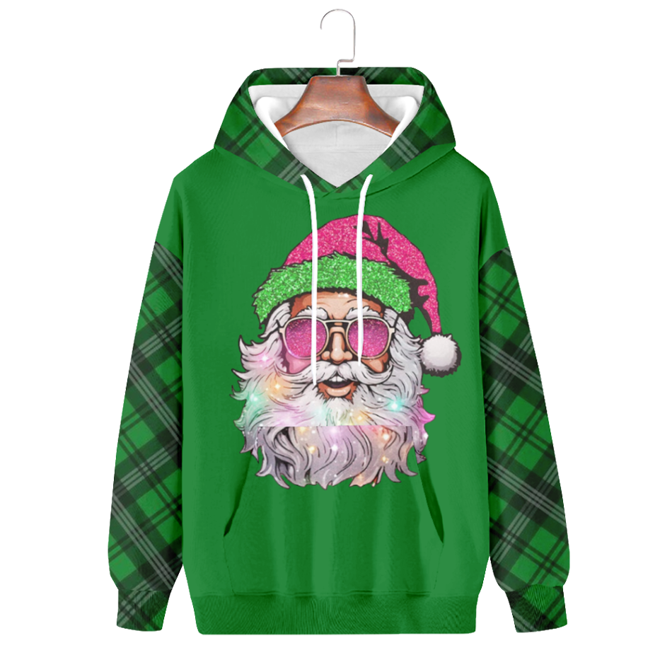 Santa Claus Head Cartoon Green Hoodie