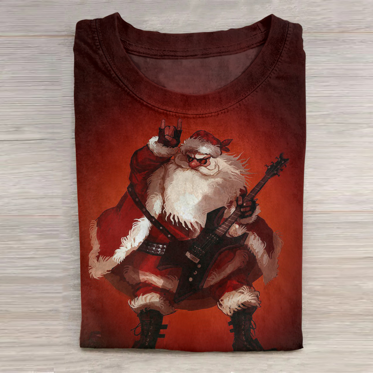 Santa Claus who plays musical instruments round neck T-shirt