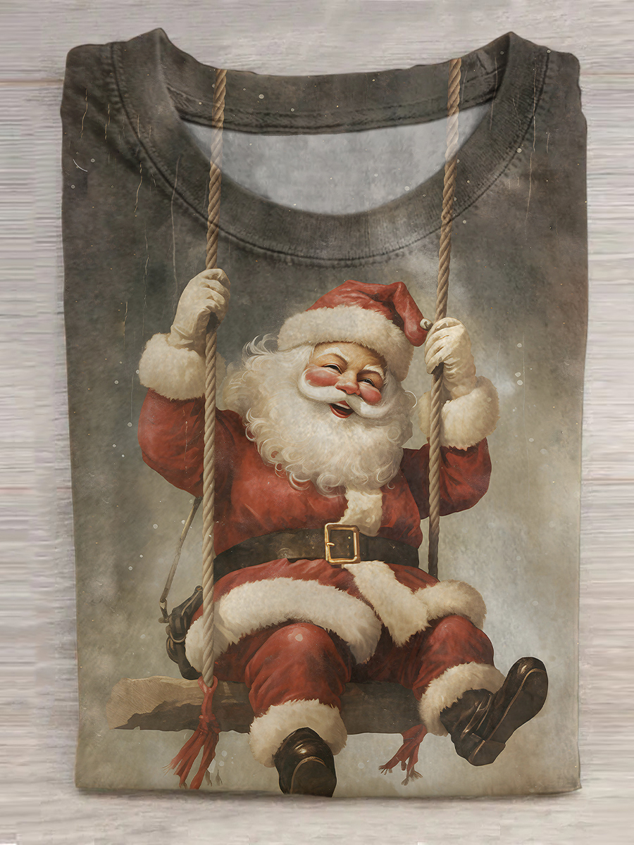 Santa Claus swinging Round Neck T-Shirt