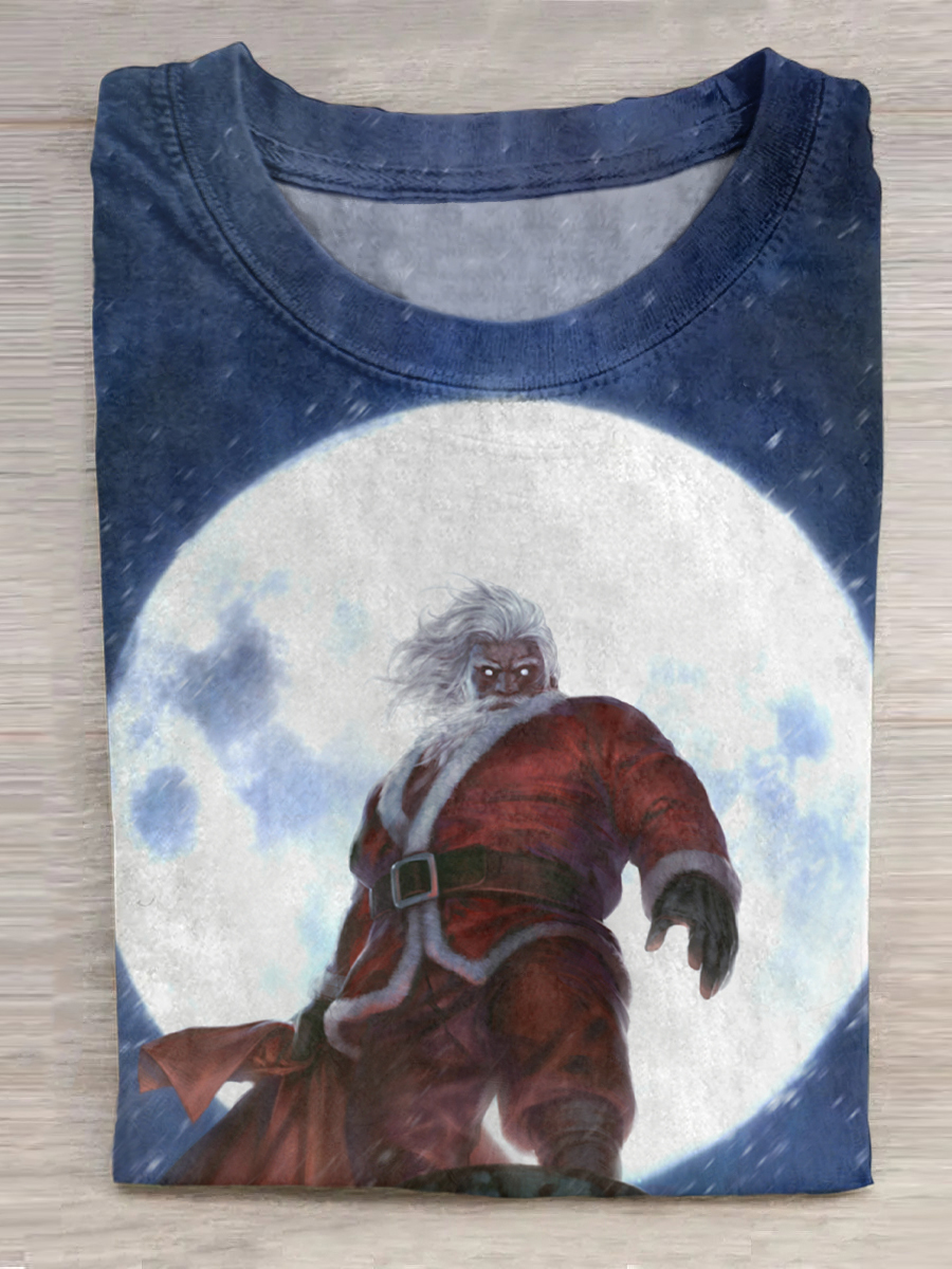 Santa Claus under the moonlight Round Neck T-Shirt