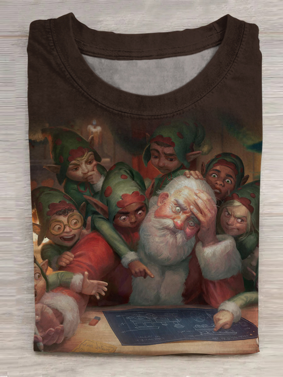 Santa Claus surrounded by elves Round Neck T-Shirt