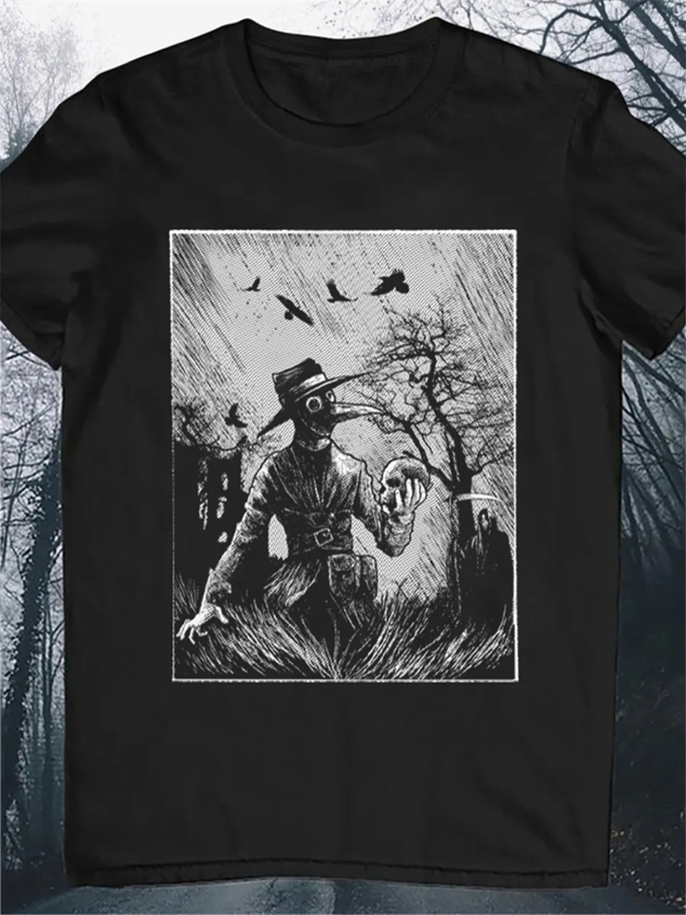 The Plague Doctor and the Grim Reaper Round Neck Short Sleeve Men's T-Shirt