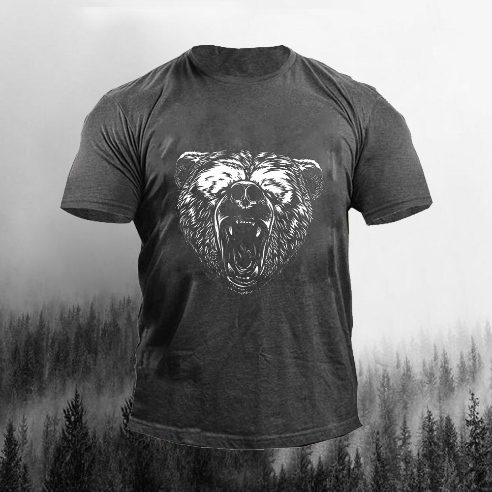 Growling Bear Round Neck Short Sleeve T-Shirt