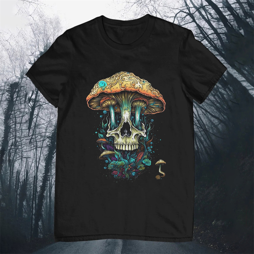 Psychedelic Skull Mushroom Black 3D Print T-Shirt