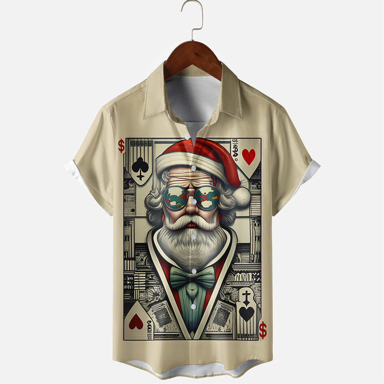 Poker Christmas Santa Short Sleeve Casual Shirt