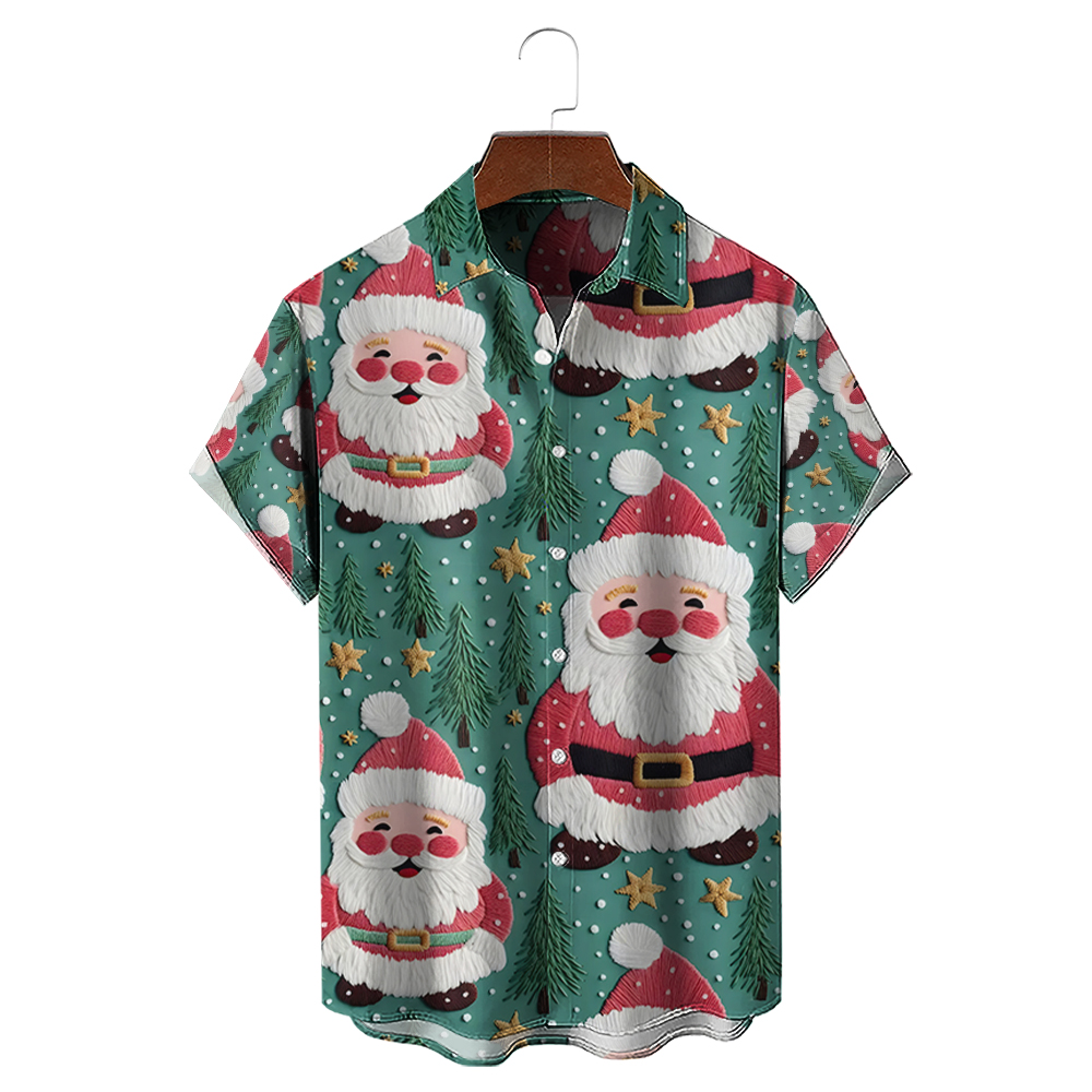 Cute Santa Claus Short Sleeve Casual Shirt