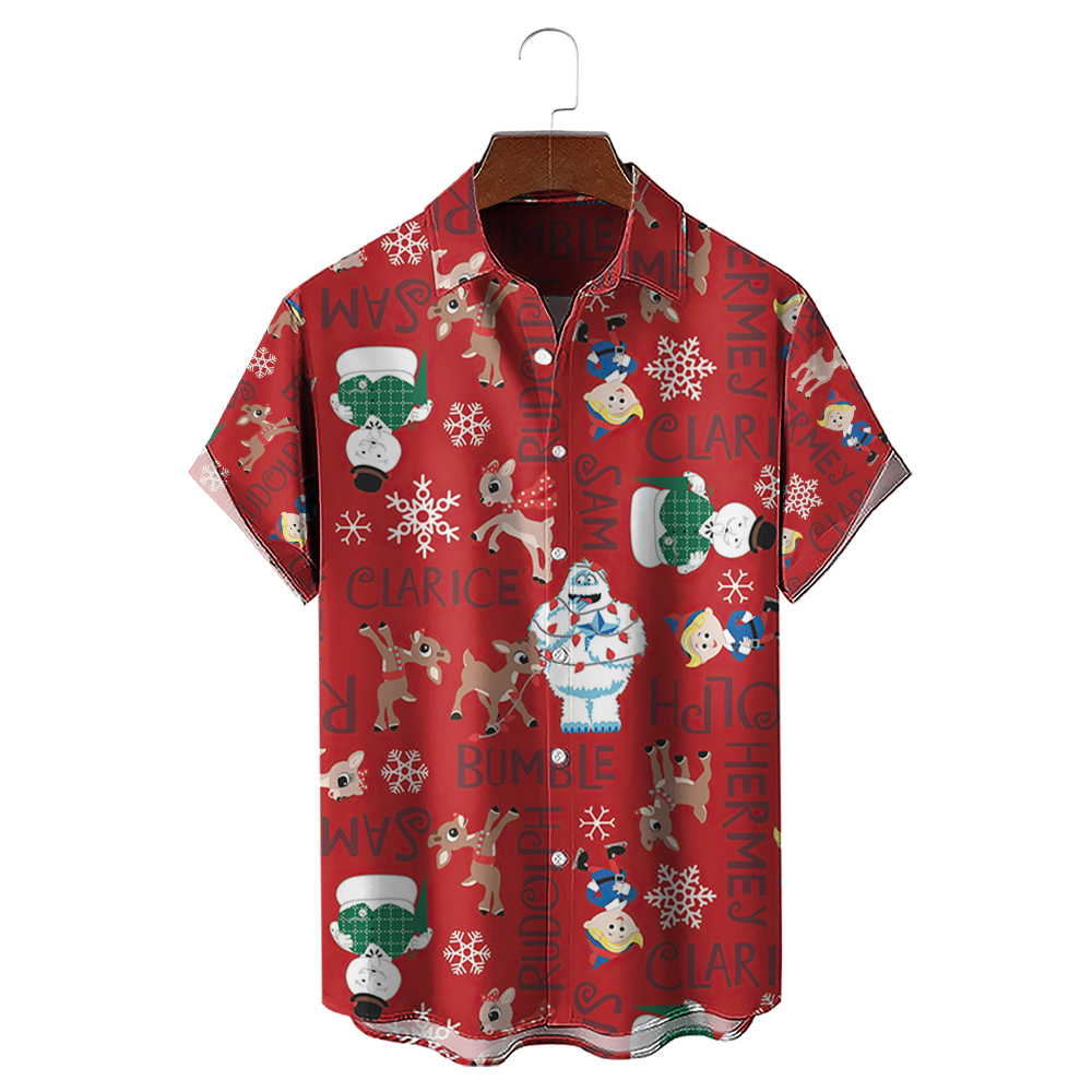 Christmas Elf Snowman Short Sleeve Casual Shirt