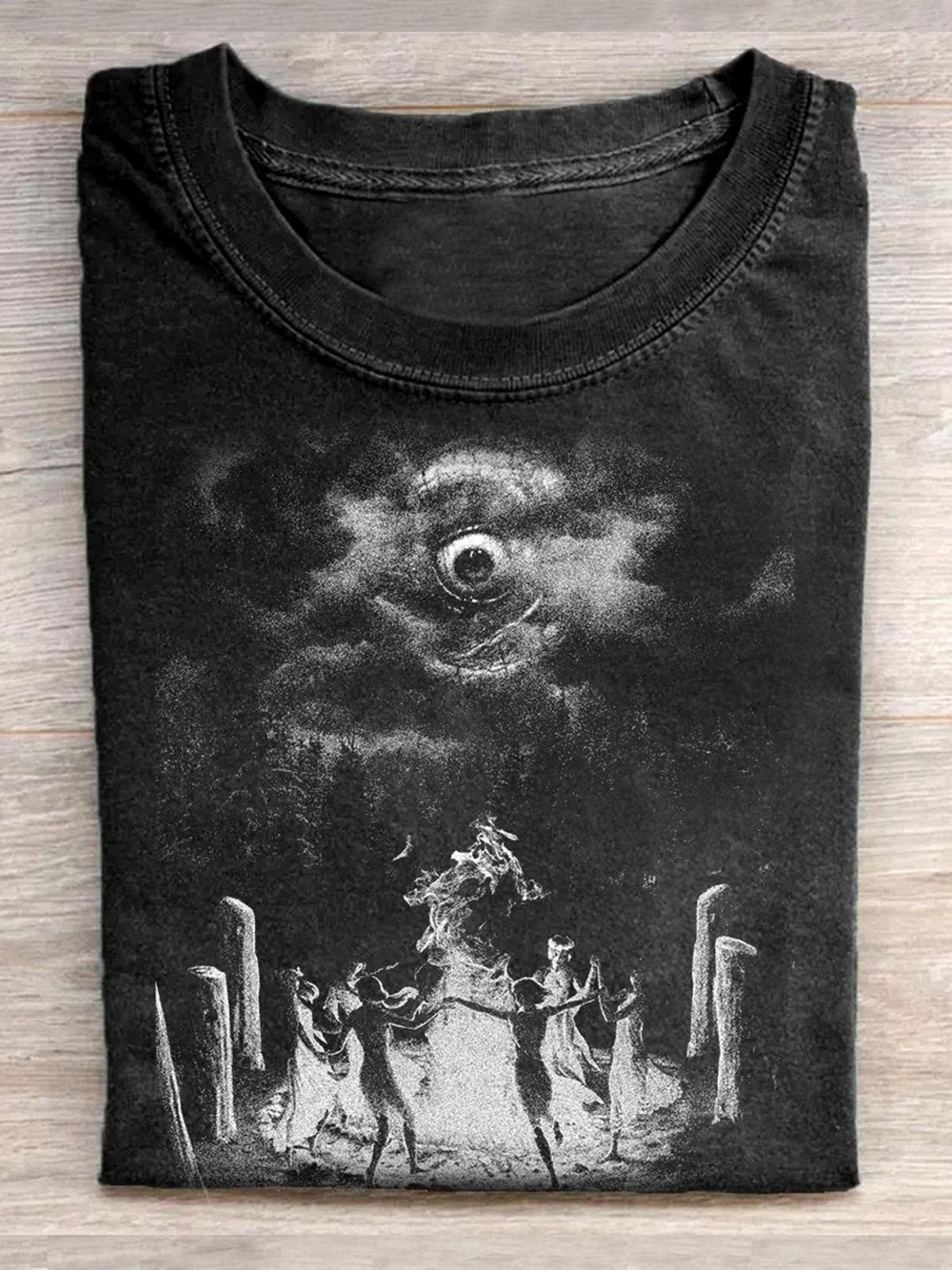 Halloween Horror Ritual Printed Round Neck Short Sleeve Men's T-Shirt