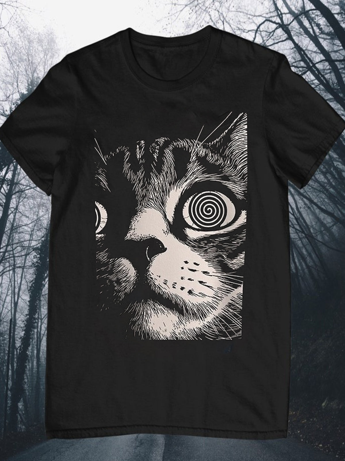 Psychedelic Cat Print Round Neck Short Sleeve Men's T-Shirt