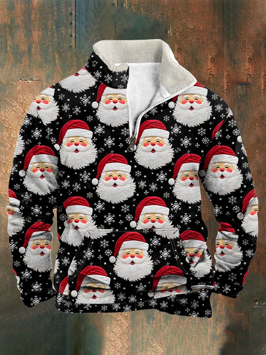 Men's Christmas Santa Zipper Stand Collar Sweatshirt